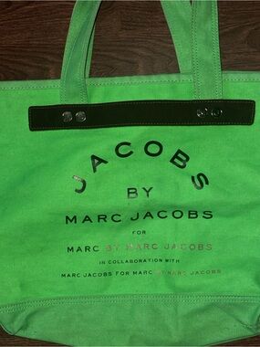 Marc Jacobs Neon Green Canvas Tote with Black Trim